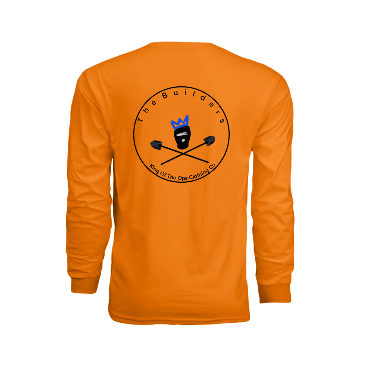 The Builders Tee – orange construction graphic workwear shirt, back view