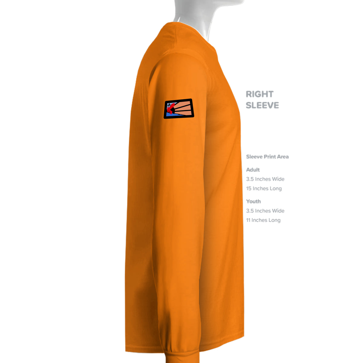 The Builders Tee – orange long sleeve construction workwear shirt, sleeve detail